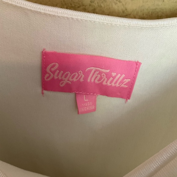 Sugar Thrillz Timeless Love Pearl Corset Chain Strap Iridescent Mini Dress - Picture 4 of 8